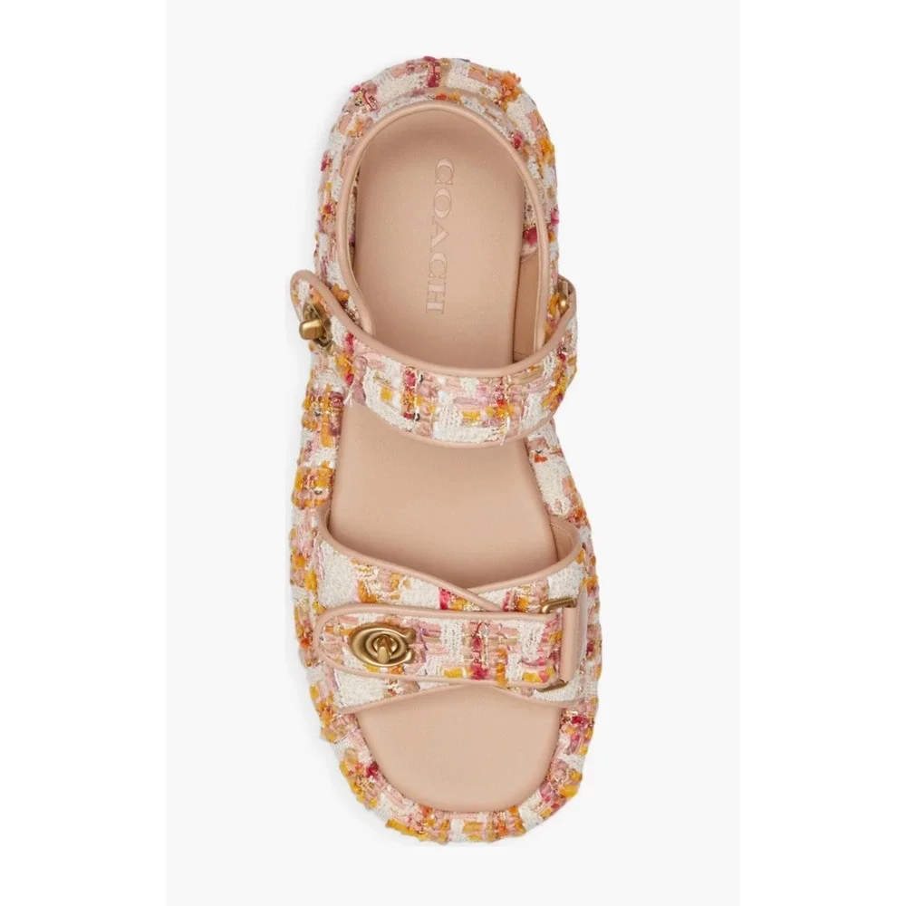 Coach Peyton Tweed Platform Sandal Pink Orange Multi Turnlock Womens 8.5